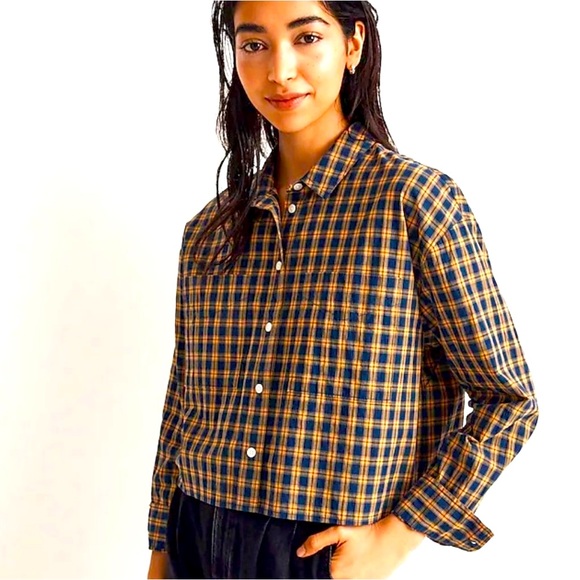Madewell Tops - NWT Madewell The Signature Poplin Crop Plaid Shirt in Indigo Plaid Medium